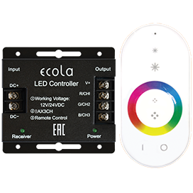 Контроллер Ecola LED strip RGB БЕЛЫЙ 24A, 12/24В, 288/576W + ПУЛЬТ