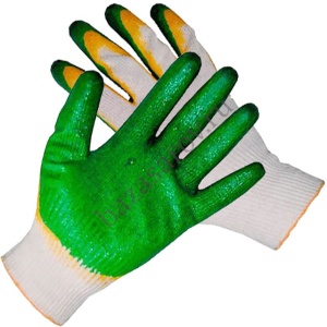 Перчатки Х/Б двойной латексный облив (зеленые)