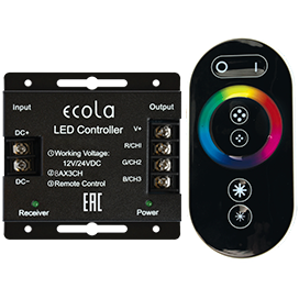 Контроллер Ecola LED RGB ЧЕРНЫЙ 24A, 12/24В, 288/576W + ПУЛЬТ